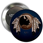 First Nation Art Button - Native Spirit Buffalo Art Buttons First Nations Gifts / Native Art Gifts Original Native Art Beautiful Spirit Buffalo Metis Gifts Design by Canadian Artist Kim Hunter Men's, Women's, Kid's,boy's & girl's, Native Art Gifts & Shirts First Nations Gifts For Home & Office & Apparel art & design by Canadian Metis Artist / Designer Kim Hunter custom imprinted First Nations gifts & apparel available.