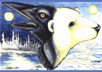 wildlife painting Polar Bear & Raven painting "Night and Day" Original Painting Click on Image for Detail