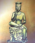 Original buddha oil painting on bristle board painting by contemporary Canadian Artist Kim Hunter aka INDIGO