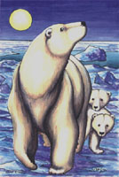 polar bear paintIng  Polar Bear with Two Cubs on Ice Flows at Sunrise Painting. Click on Image for Detail