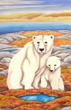 polar bear painting w. cub arctic llandscape & Wildlife painting by canadian artist Kim Hunter.
