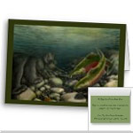 Canadian Wildlife Art Cards BC Salmon Fish w Bear Cards Custom or Blank