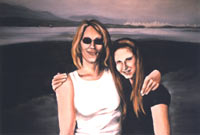 original painted family portrait painting Oil on wood  portrait Mother and daughter Painting Painting - Portrait - Oil on Canvas by Artist  INDIGO aka KIM HUNTER 