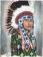 Native / Indian Chief portrait painting first nations native indian portrait Commissioned original portrait painting Portrait of Eric First Nations Chief portrait water colour painting Artist  INDIGO aka KIM HUNTER 
