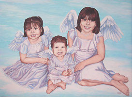 Painted Portrait of children, kid's, girls, painted portrait from photographs angels painting custom fine art portraits